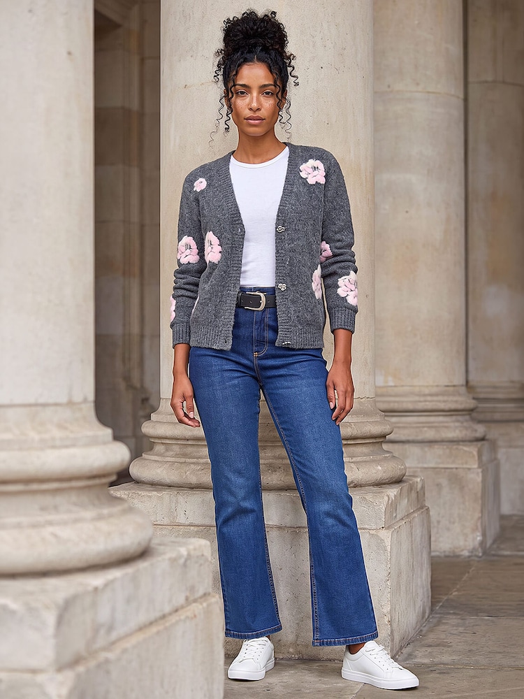 Roman Grey Embossed Floral Knit Cardigan - Image 4 of 4 Roman Grey Embossed Floral Knit Cardigan - Image 4 of 4
