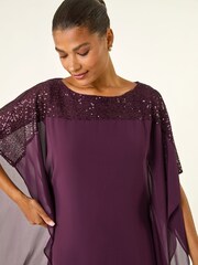 Roman Purple Sequin Yoke Contrast Chiffon Tunic Top - Image 1 of 5