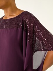 Roman Purple Sequin Yoke Contrast Chiffon Tunic Top - Image 5 of 5