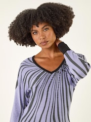 Roman Purple Shimmer Abstract Stripe Knit Jumper - Image 1 of 5