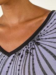 Roman Purple Shimmer Abstract Stripe Knit Jumper - Image 5 of 5
