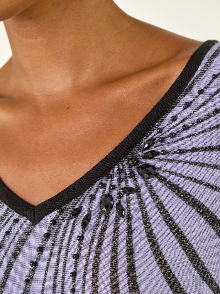 Roman Purple Shimmer Abstract Stripe Knit Jumper - Image 5 of 5