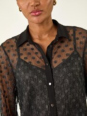 Roman Black Dobby Plisse Button Through Blouse - Image 5 of 5
