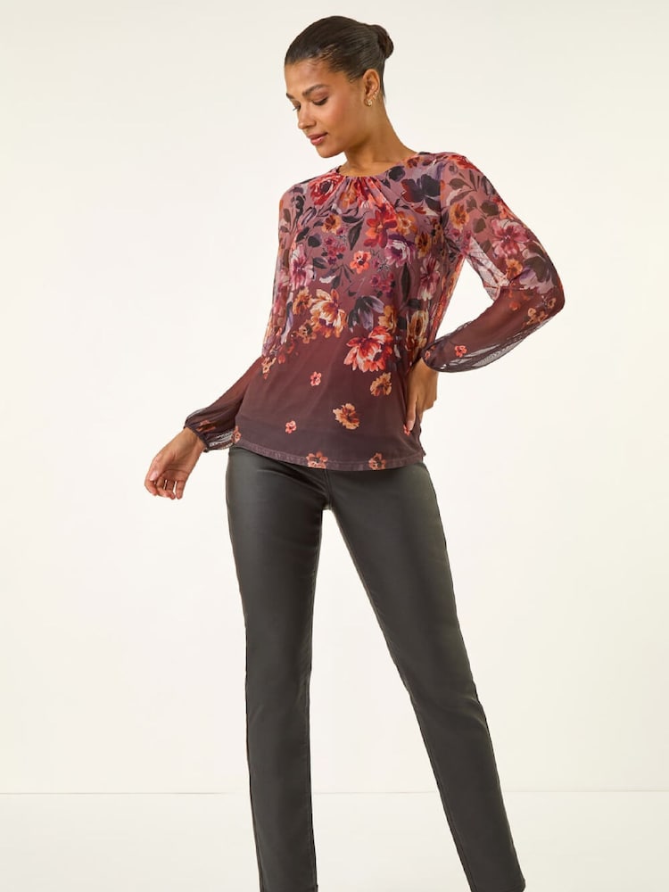 Roman Brown Floral Border Print Mesh T-Shirt - Image 2 of 5