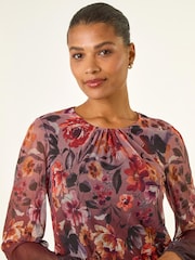 Roman Brown Floral Border Print Mesh T-Shirt - Image 4 of 5