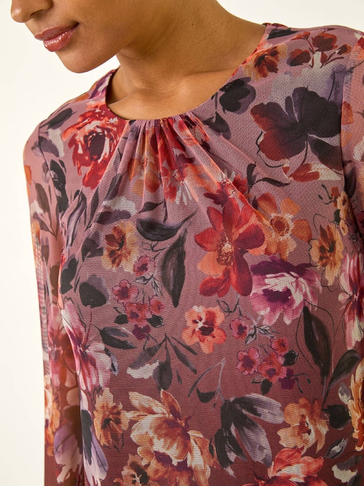 Roman Brown Floral Border Print Mesh T-Shirt - Image 5 of 5 Roman Brown Floral Border Print Mesh T-Shirt - Image 5 of 5