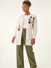 Roman White Embroidered Floral Knit Cardigan - Image 2 of 5