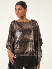 Roman Metallic Ombre Sequin Mesh Chiffon Tunic Top - Image 4 of 5