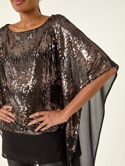Roman Metallic Ombre Sequin Mesh Chiffon Tunic Top - Image 5 of 5