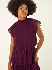 Roman High Neck Tiered Pleat Midi Dress - Slika 4 iz 5