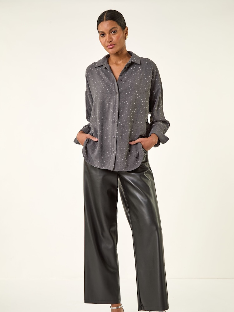 Roman Grey Hotfix Collared Longline Shirt - Image 1 of 5
