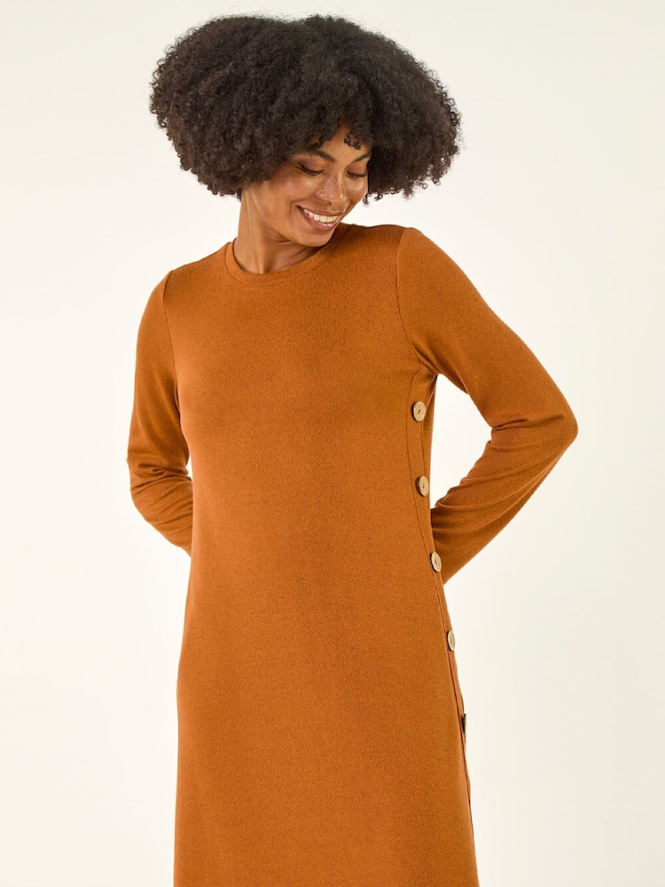 Roman Orange Side Button Detail Swing Dress - Image 1 of 5
