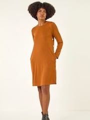Roman Orange Side Button Detail Swing Dress - Image 2 of 5