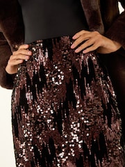 Roman Brown Embellished Velvet Stretch Skirt - Image 5 of 5