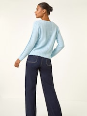 Roman Blue Bow Front Buttoned Knit Cardigan - Image 2 of 5