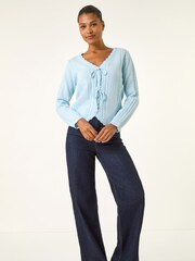Roman Blue Bow Front Buttoned Knit Cardigan - Image 3 of 5