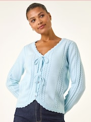 Roman Blue Bow Front Buttoned Knit Cardigan - Image 4 of 5