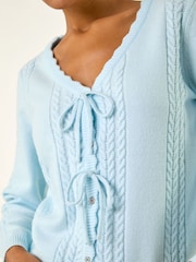 Roman Blue Bow Front Buttoned Knit Cardigan - Image 5 of 5