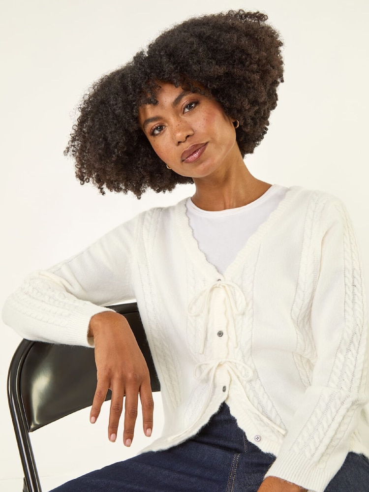 Roman White Bow Front Buttoned Knit Cardigan - Image 1 of 5