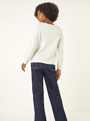 Roman White Bow Front Buttoned Knit Cardigan - Image 3 of 5