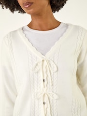 Roman White Bow Front Buttoned Knit Cardigan - Image 4 of 5