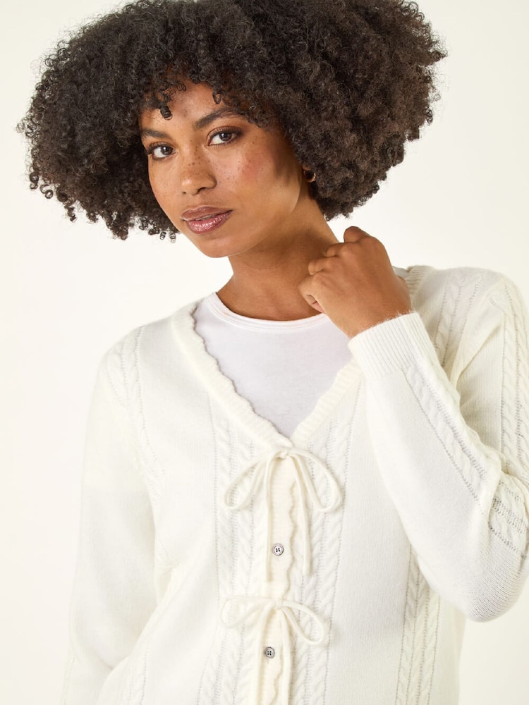 Roman White Bow Front Buttoned Knit Cardigan - Image 5 of 5