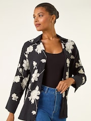 Roman Black Floral Embroidered Collared Shirt - Image 1 of 5