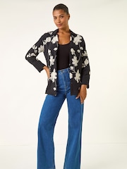 Roman Black Floral Embroidered Collared Shirt - Image 2 of 5