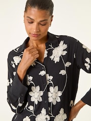 Roman Black Floral Embroidered Collared Shirt - Image 4 of 5