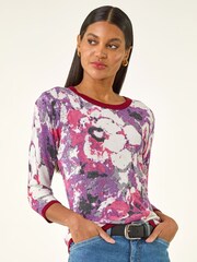 Roman Pink Floral Metallic Knit Jumper - Image 1 of 5