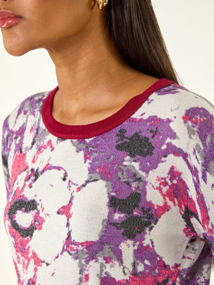 Roman Pink Floral Metallic Knit Jumper - Image 5 of 5