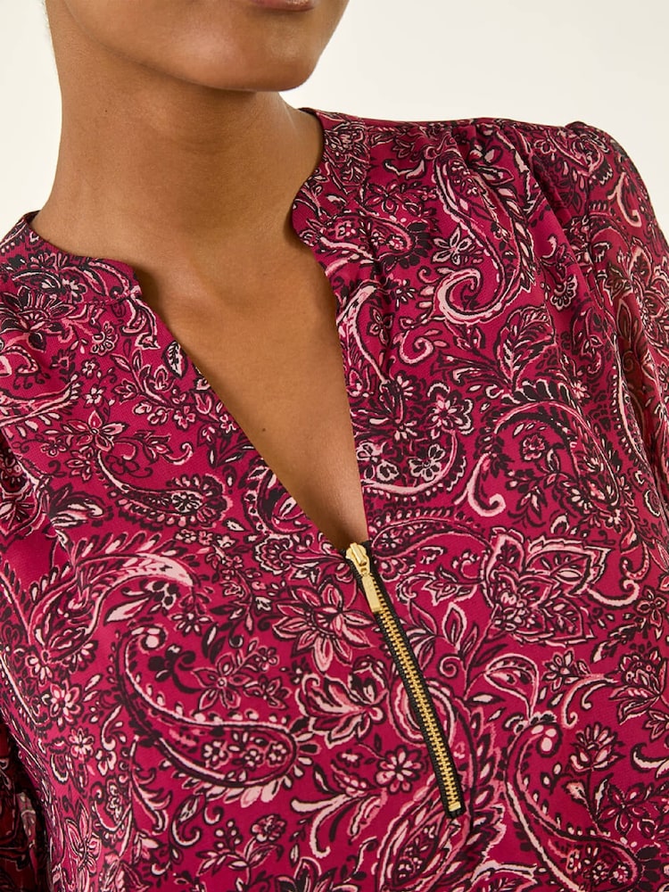 Roman Red Paisley Print Zip Front Blouse - Image 5 of 5 Roman Red Paisley Print Zip Front Blouse - Image 5 of 5