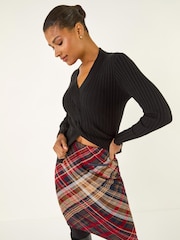 Roman Red Check Print Stretch Pencil Skirt - Image 1 of 5