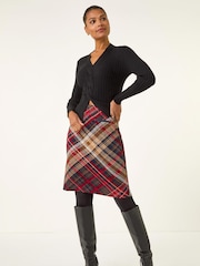 Roman Red Check Print Stretch Pencil Skirt - Image 2 of 5