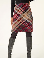 Roman Red Check Print Stretch Pencil Skirt - Image 4 of 5