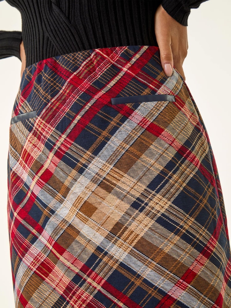 Roman Red Check Print Stretch Pencil Skirt - Image 5 of 5 Roman Red Check Print Stretch Pencil Skirt - Image 5 of 5