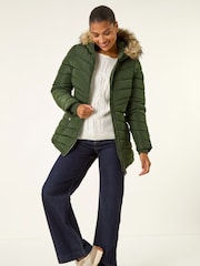 Roman Green Faux Fur Hooded Quilt Coat - Image 2 of 5