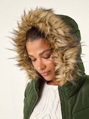 Roman Green Faux Fur Hooded Quilt Coat - Image 4 of 5