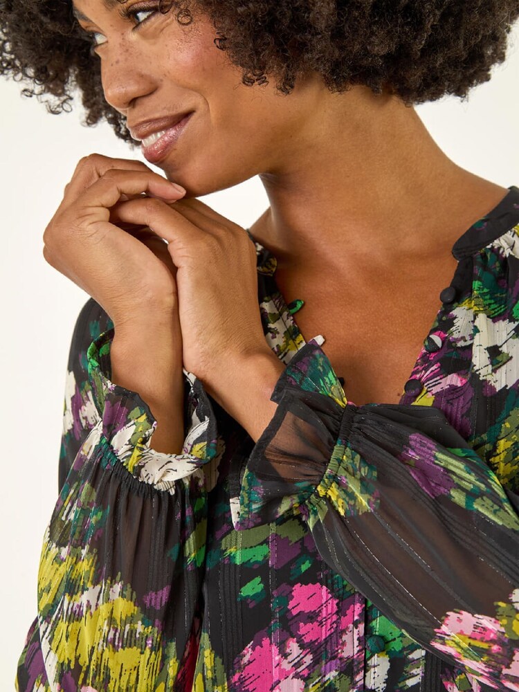 Roman Black Metallic Floral Print Blouse - Image 5 of 5