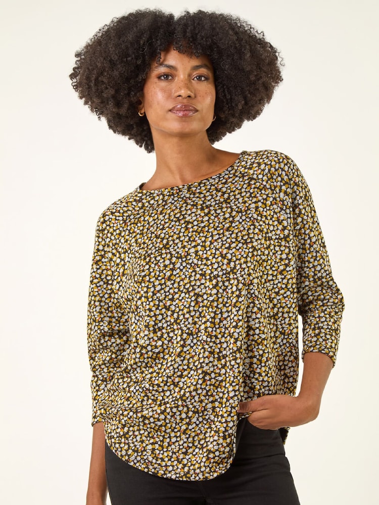 Roman Yellow Spot Print Snit Jersey Tunic Top - Image 2 of 5