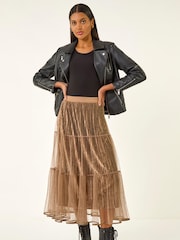 Roman Brown Pleated Velvet Overlay Skirt - Image 2 of 5