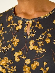 Roman Yellow Floral Print Frill Stretch Dress - Image 5 of 5