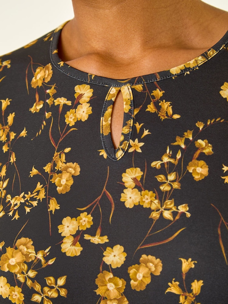 Roman Yellow Floral Print Frill Stretch Dress - Image 5 of 5