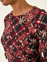Roman Red Floral Plaid Panel Shift Dress - Image 5 of 5
