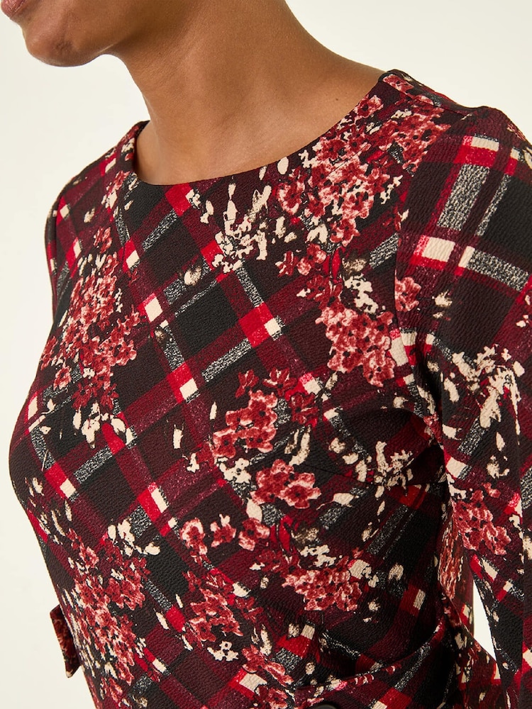 Roman Red Floral Plaid Panel Shift Dress - Image 5 of 5