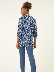 Roman Blue Spot Print V-Neck Stretch Tunic Top - Image 3 of 5