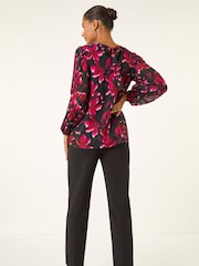 Roman Purple Floral Print Pleated Tunic Top - Image 3 of 5