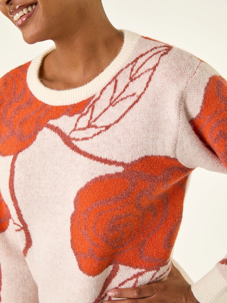 Roman Orange Rose Print Knitted Shift Dress - Image 5 of 5 Roman Orange Rose Print Knitted Shift Dress - Image 5 of 5