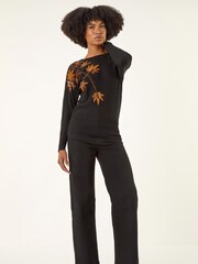 Roman Black Sequin Floral Embroidered Knit Jumper - Image 3 of 5