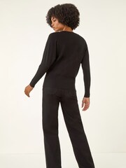 Roman Black Sequin Floral Embroidered Knit Jumper - Image 4 of 5